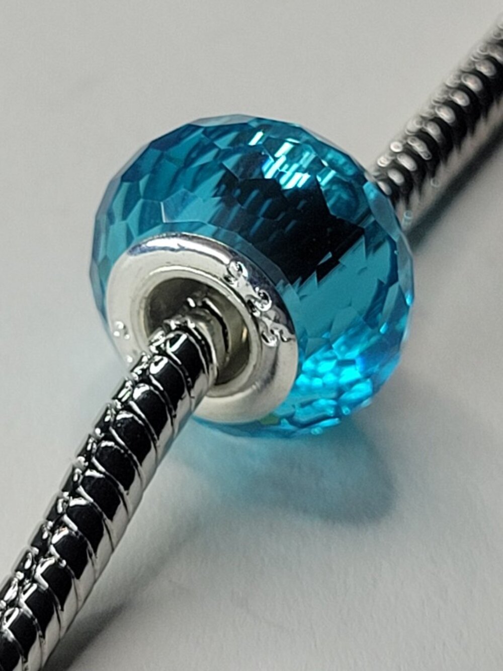 NWT For Pandora Charm Bracelets S925 European Bead Aqua Blue Glass MultiFaceted - Picture 9 of 9